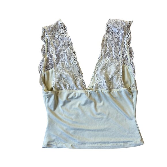 Princess Polly Y2K Crop Top Womens 6 Yellow Sleeveless Lace V-Neck Cottage Fairy - Picture 1 of 6